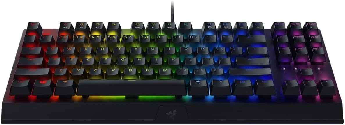 کیبورد گیمینگ مکانیکی بدون کلید Razer BlackWidow V3: سوییچ‌های مکانیکی زرد - خطی و بی‌صدا - نورپردازی Chroma RGB - فرم فاکتور جمع و جور - کلیدهای قابل برنامه ریزی - USB Passthrough