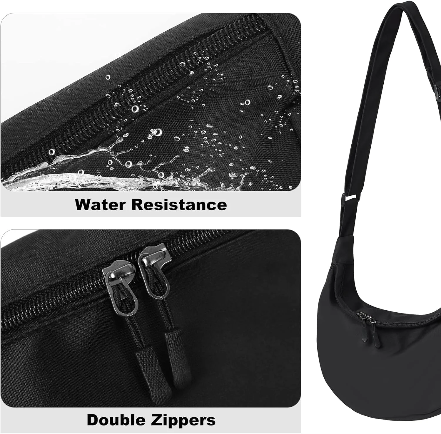 کیف دوشی کوچک برای زنان و مردان، کیف دوشی اسپرت با بند قابل تنظیم، کیف کمری نایلونی سبک وزن با 2 زیپ برای مدرسه، مسافرت، پیاده روی (مشکی) کیف دوشی کوچک برای زنان و مردان، کیف دوشی اسپرت با بند قابل تنظیم، کیف کمری نایلونی سبک وزن با 2 زیپ برای مدرسه، مسافرت، پیاده روی (مشکی)
