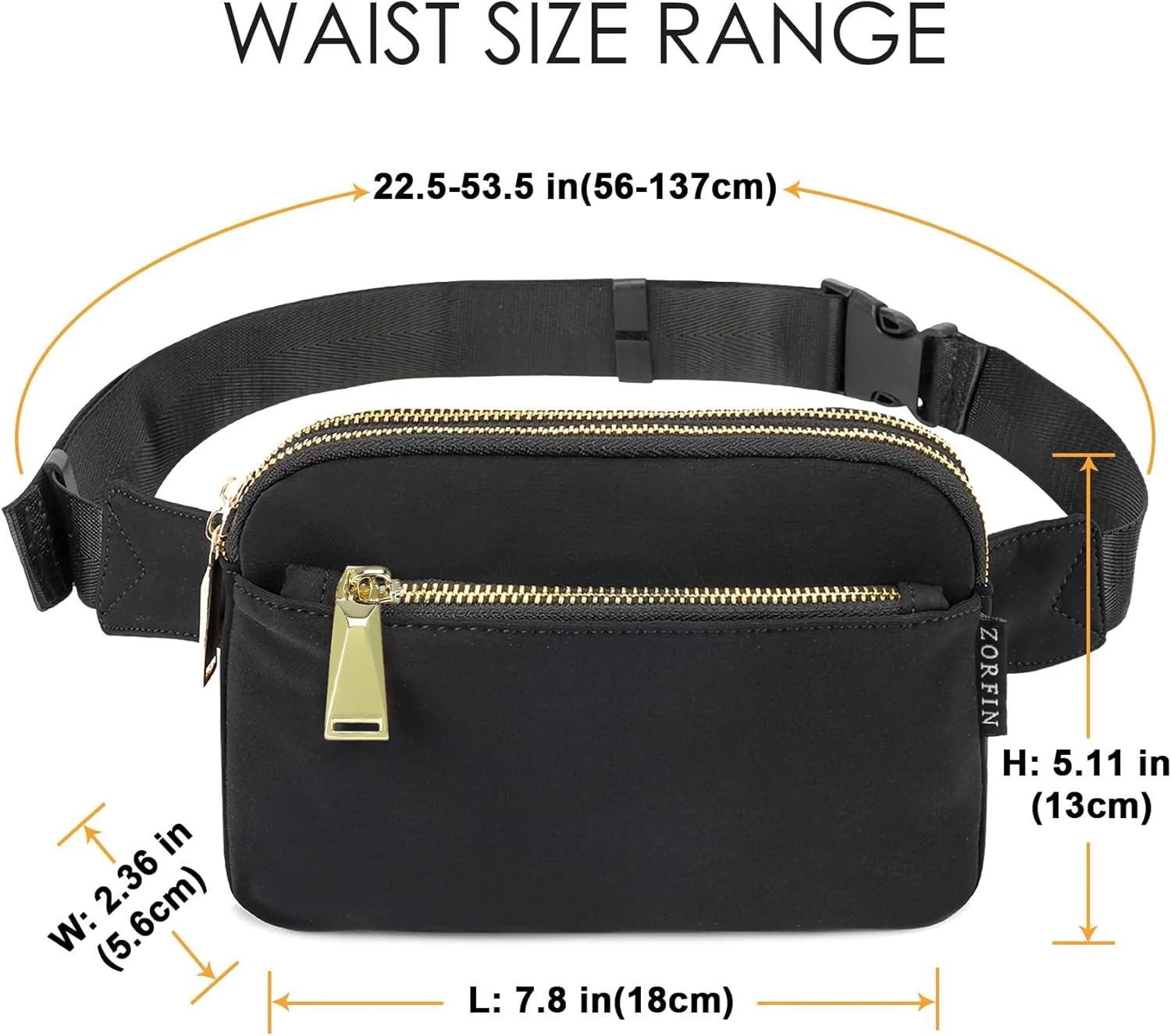 کیف کمری زرفین برای زنان و مردان، کیف کمری کراس بادی با بند قابل تنظیم، کیف کمری شیک برای تمرین/دویدن/پیاده روی (مشکی) کیف کمری زرفین برای زنان و مردان، کیف کمری کراس بادی با بند قابل تنظیم، کیف کمری شیک برای تمرین/دویدن/پیاده روی (مشکی)