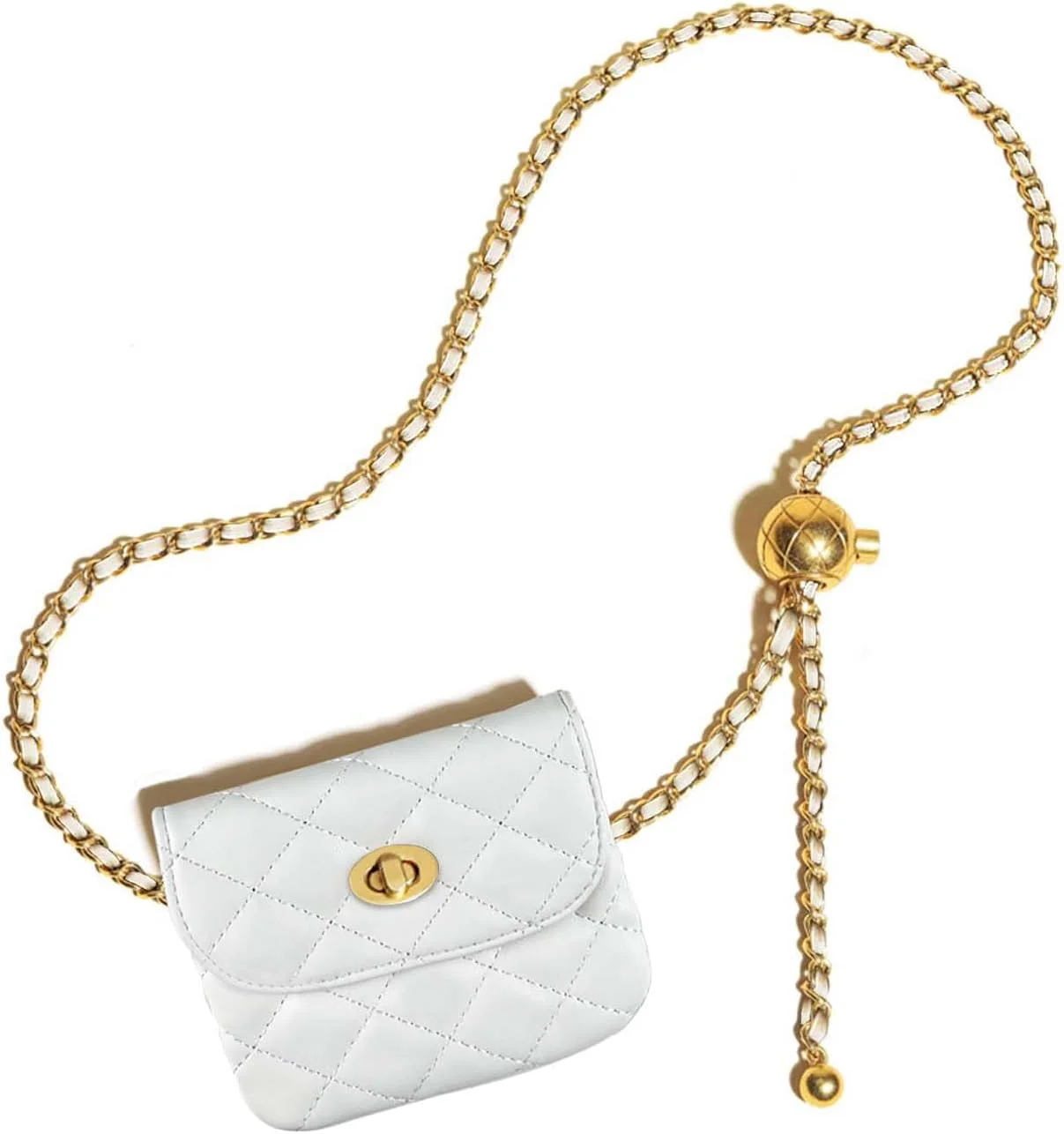 کیف کمری زنجیری کوچک زنانه، زنجیر فلزی قابل تنظیم، کیف پول کمری کراس بادی، کیف دستی کوچک مجلسی قابل جدا شدن (سفید) کیف کمری زنجیری کوچک زنانه، زنجیر فلزی قابل تنظیم، کیف پول کمری کراس بادی، کیف دستی کوچک مجلسی قابل جدا شدن (سفید)