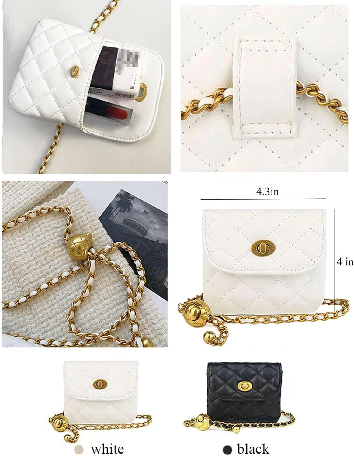 کیف کمری زنجیری کوچک زنانه، زنجیر فلزی قابل تنظیم، کیف پول کمری کراس بادی، کیف دستی کوچک مجلسی قابل جدا شدن (سفید) کیف کمری زنجیری کوچک زنانه، زنجیر فلزی قابل تنظیم، کیف پول کمری کراس بادی، کیف دستی کوچک مجلسی قابل جدا شدن (سفید)