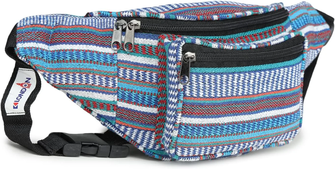 کی لندن کیف کمری شیک برزنتی با طرح بافته شده چند رنگ قومی، کیف مسافرتی، جا پاسپورتی با بند قابل تنظیم (11700_Lurex_Dari_Blue) کی لندن کیف کمری شیک برزنتی با طرح بافته شده چند رنگ قومی، کیف مسافرتی، جا پاسپورتی با بند قابل تنظیم (11700_Lurex_Dari_Blue)
