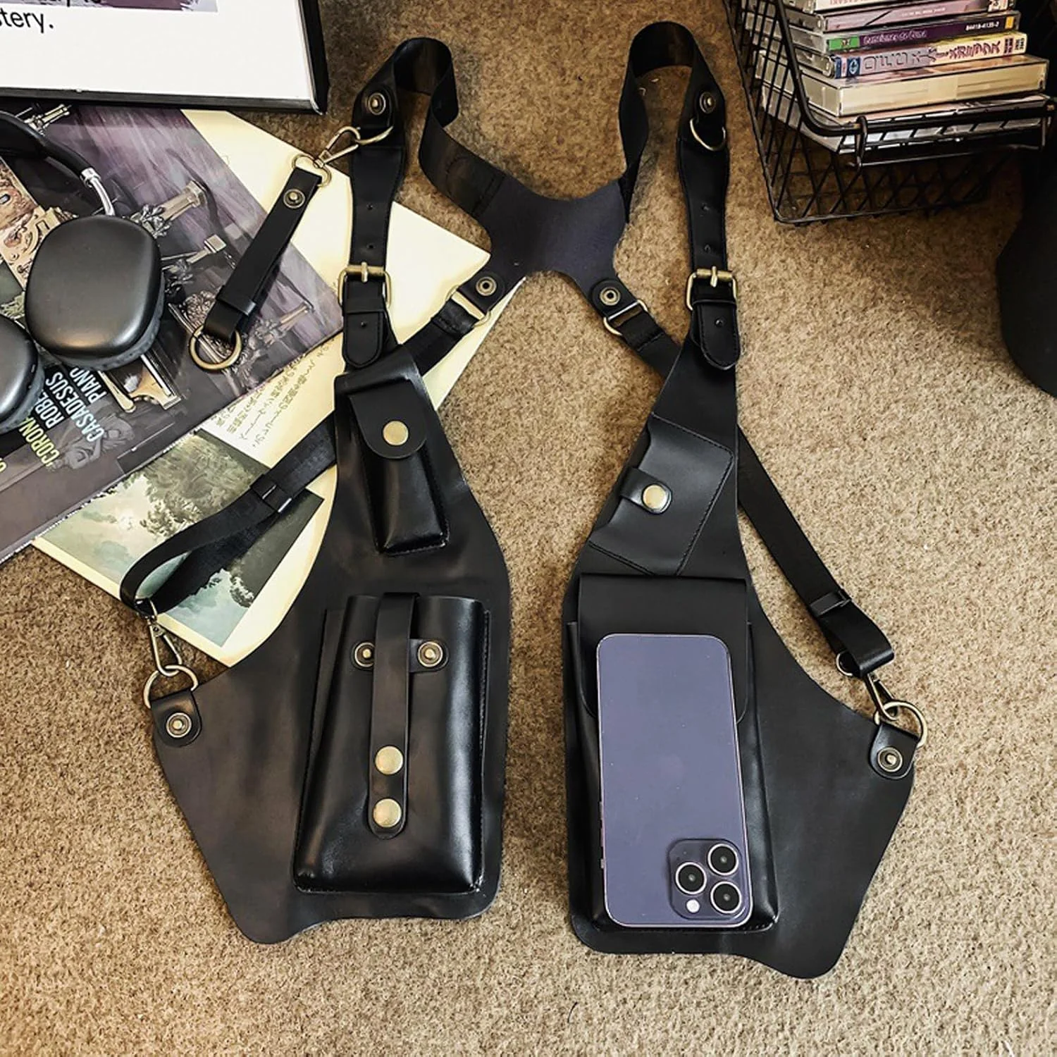 کیف دوشی ضد سرقت مردانه، کوله پشتی مردانه طرح رترو با کیف کراس بادی زیر بغل، کیف پول هارنس ضد سرقت، کیف پول بند چرمی قابل تنظیم (B) کیف دوشی ضد سرقت مردانه، کوله پشتی مردانه طرح رترو با کیف کراس بادی زیر بغل، کیف پول هارنس ضد سرقت، کیف پول بند چرمی قابل تنظیم (B)