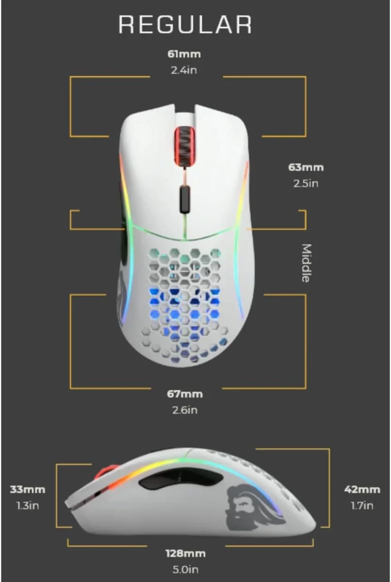 موس گیمینگ سفید رنگ Glorious مدل D با طراحی لانه زنبوری - موس فوق سبک RGB - موس کامپیوتر - 68 گرم - موس سفید مات