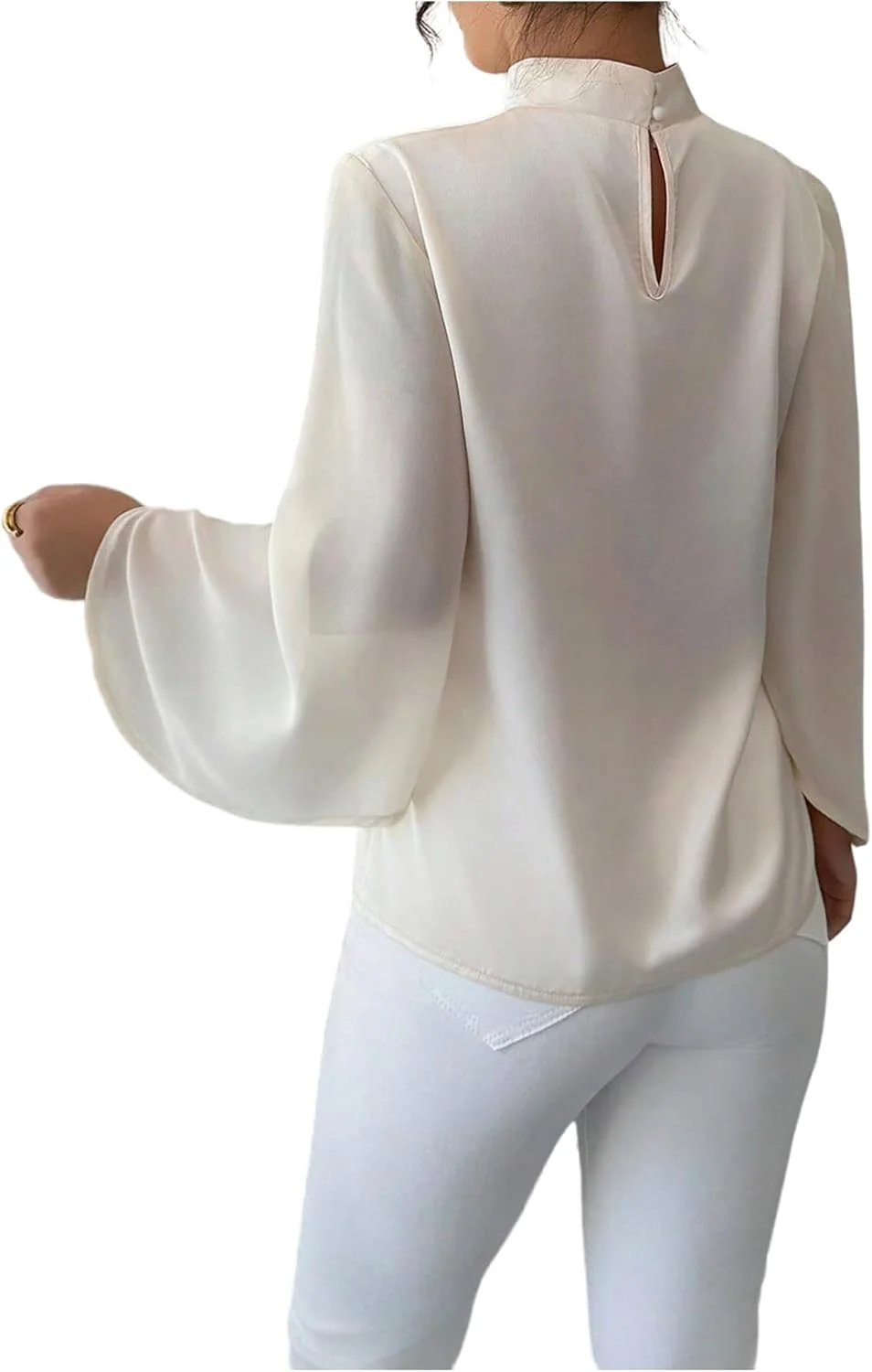 بلوز زنانه ساتن GORGLITTER آستین بلند چین دار، یقه ایستاده، مدل آزاد و شیک