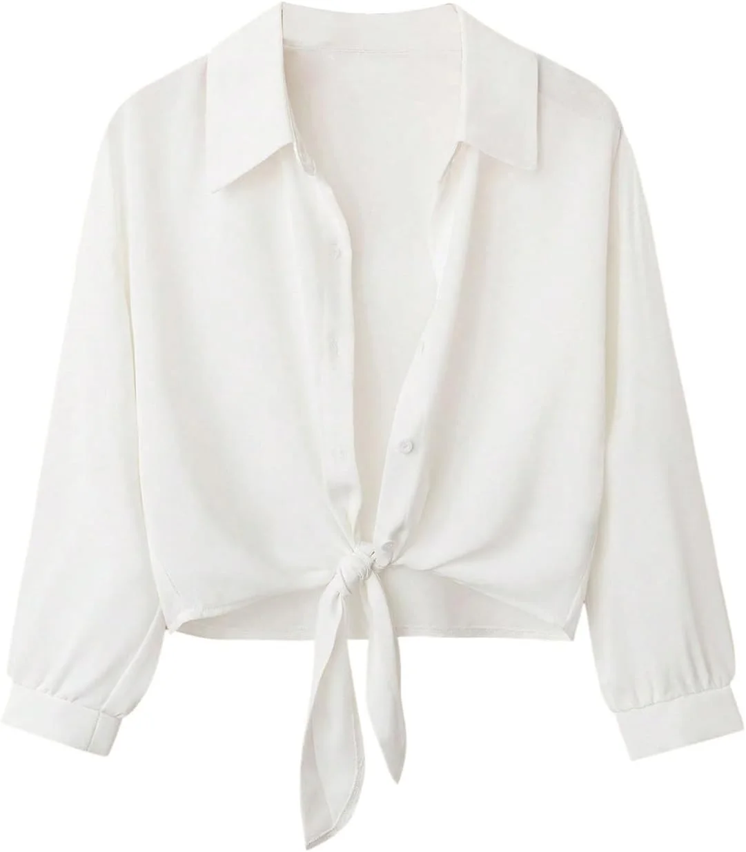 GORGLITTER بلوزهای آستین بلند گره ای زنانه، پیراهن های دکمه دار یقه دار و شیک