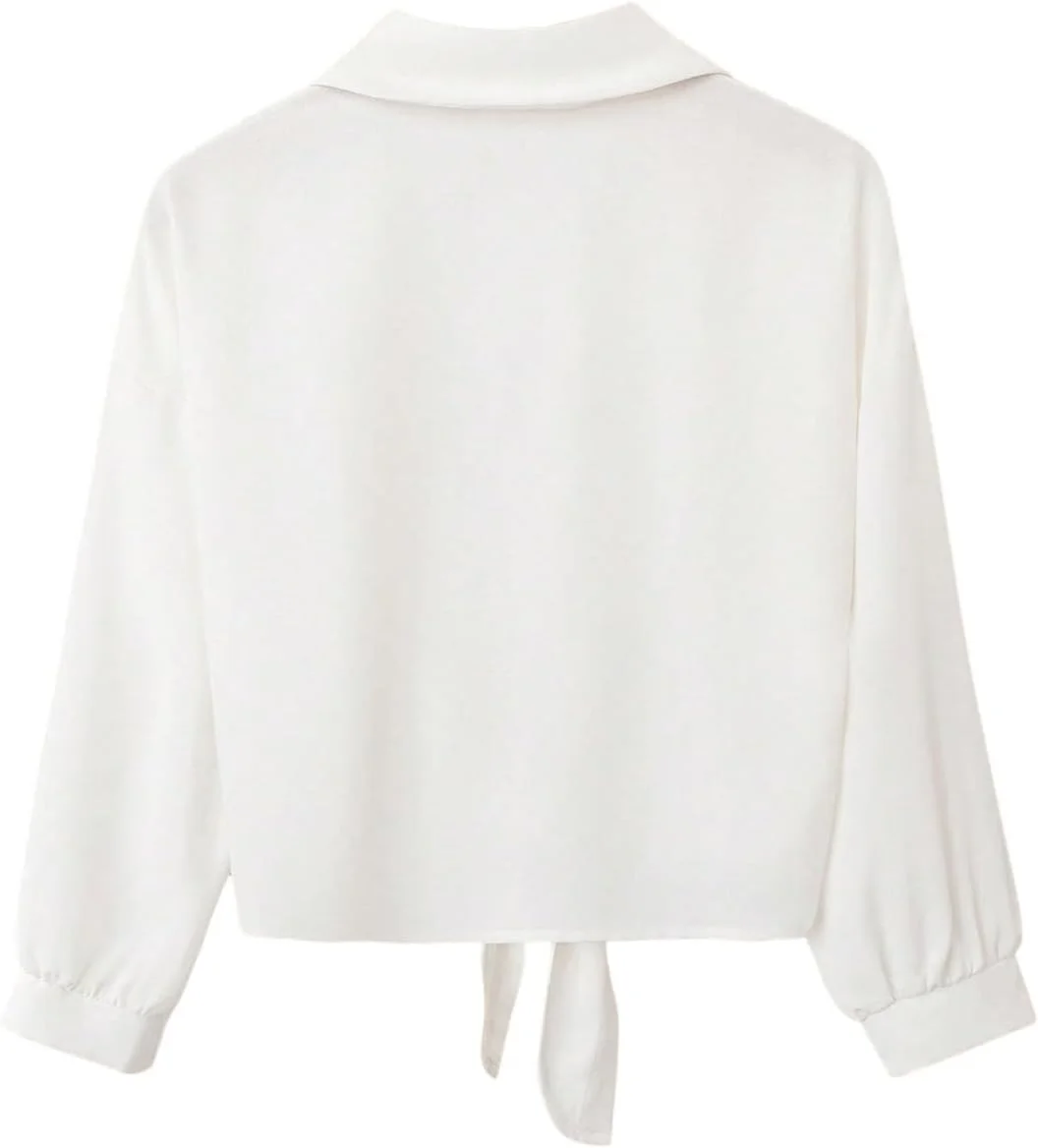 GORGLITTER بلوزهای آستین بلند گره ای زنانه، پیراهن های دکمه دار یقه دار و شیک