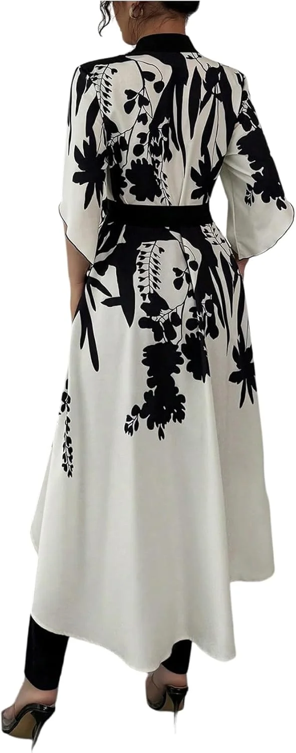 بلوز زنانه GORGLITTER طرح گلدار، نامتقارن، یقه هفت، آستین کوتاه و کمربند دار، شیک و مد روز