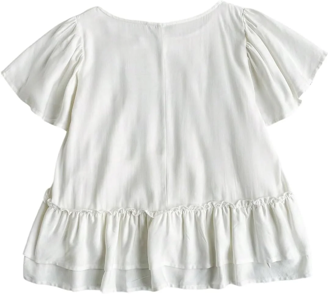 بلوز زنانه GORGLITTER با یقه گرد، آستین کوتاه و طرح توری لایه ای مناسب تعطیلات بلوز زنانه GORGLITTER با یقه گرد، آستین کوتاه و طرح توری لایه ای مناسب تعطیلات