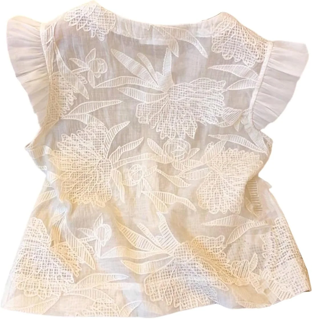 بلوز زنانه GORGLITTER با گلدوزی طرح گل، آستین کلاهی، یقه گرد و دکمه دار