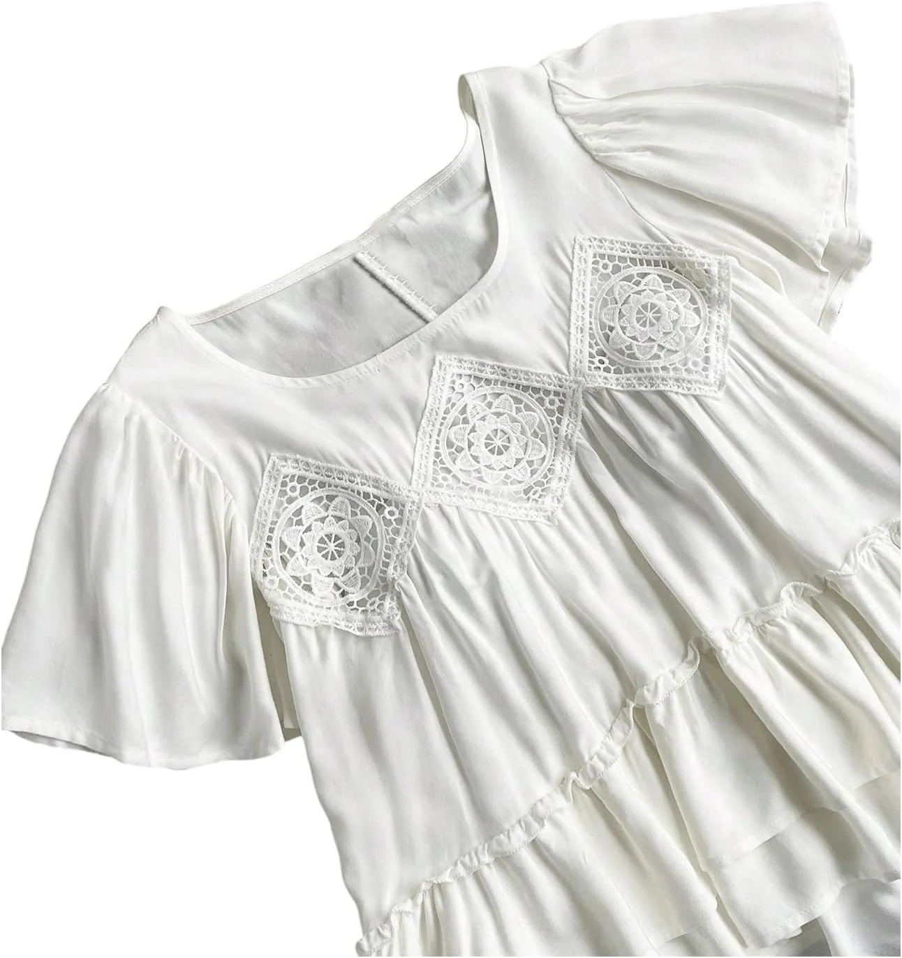 بلوز زنانه GORGLITTER با یقه گرد، آستین کوتاه و طرح توری لایه ای مناسب تعطیلات بلوز زنانه GORGLITTER با یقه گرد، آستین کوتاه و طرح توری لایه ای مناسب تعطیلات