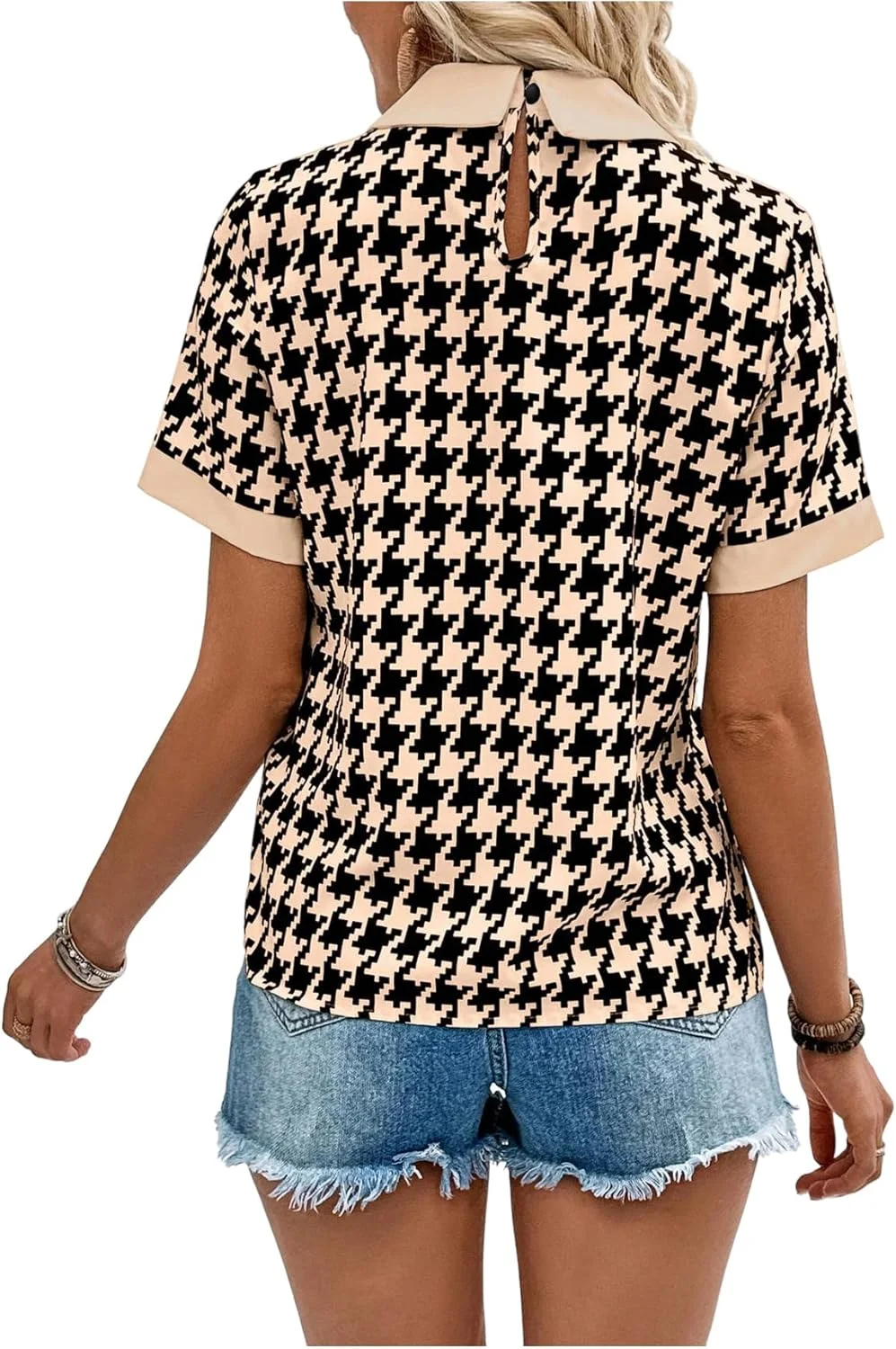 بلوز زنانه طرح Houndstooth یقه دار آستین کوتاه مناسب تابستان