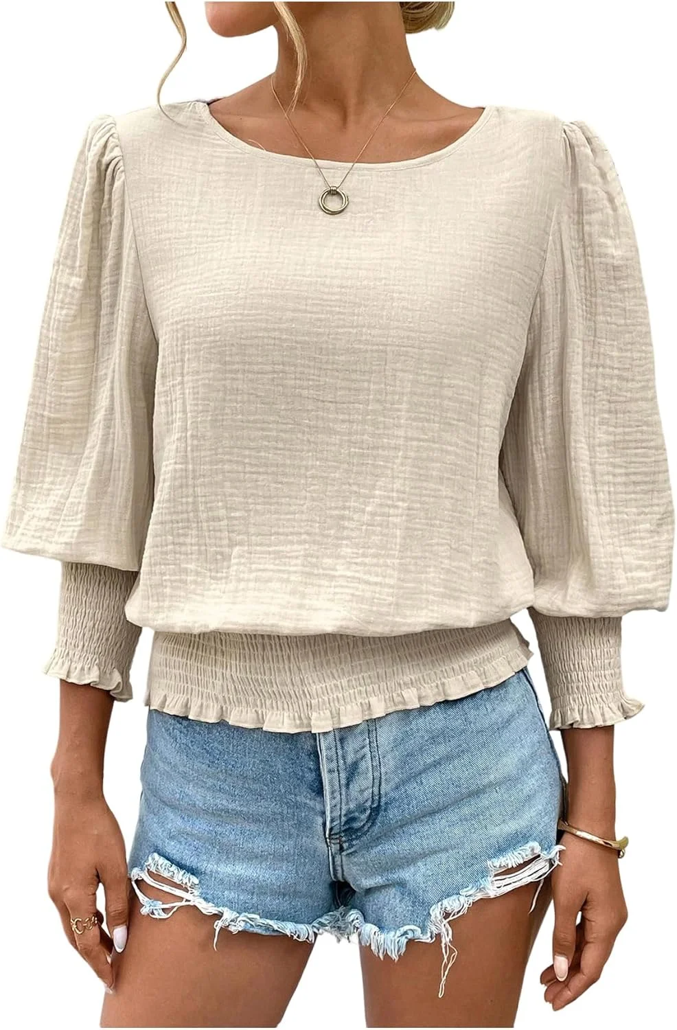 بلوز زنانه یقه قایقی آستین بلند اسقف، تزئین شده با پلیسه مناسب تعطیلات