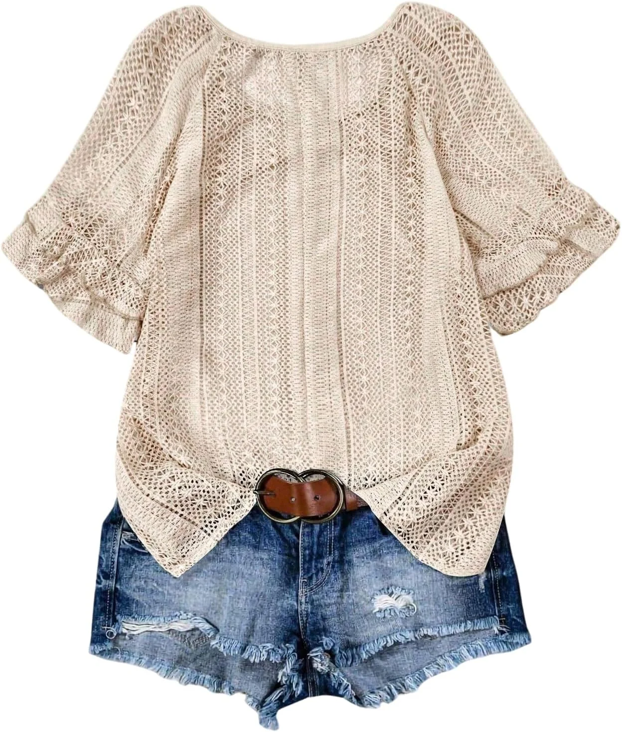 بلوز زنانه قلاب بافی طرح دار GORGLITTER، یقه گرد، آستین کوتاه چین دار، مناسب تعطیلات بلوز زنانه قلاب بافی طرح دار GORGLITTER، یقه گرد، آستین کوتاه چین دار، مناسب تعطیلات