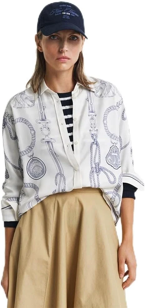 پیراهن زنانه گنت مدل 4300452-130 با طرح دریانوردی و برش آزاد