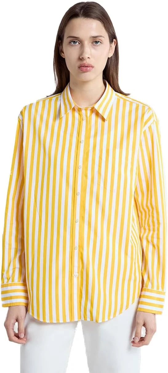 پیراهن پاپلین راه راه کلاسیک زنانه گنت مدل 4300509-733 با تن خور راحت