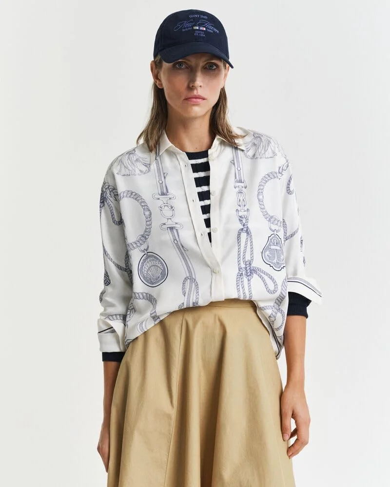 پیراهن زنانه گنت مدل 4300452-130 با طرح دریانوردی و برش آزاد