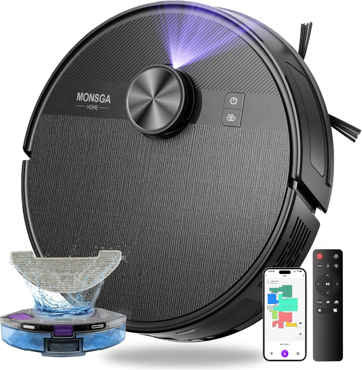 جاروبرقی رباتیک و تی شوی MONSGA، جاروبرقی رباتیک 7000Pa با مسیریابی لیدار، 180 دقیقه زمان کارکرد، تی شوی رباتیک بدون گره خوردگی، 5 نقشه قابل ویرایش، کنترل از طریق برنامه/کنترل از راه دور/صوتی، ایده آل برای کف های سخت و فرش ها جاروبرقی رباتیک و تی شوی MONSGA، جاروبرقی رباتیک 7000Pa با مسیریابی لیدار، 180 دقیقه زمان کارکرد، تی شوی رباتیک بدون گره خوردگی، 5 نقشه قابل ویرایش، کنترل از طریق برنامه/کنترل از راه دور/صوتی، ایده آل برای کف های سخت و فرش ها