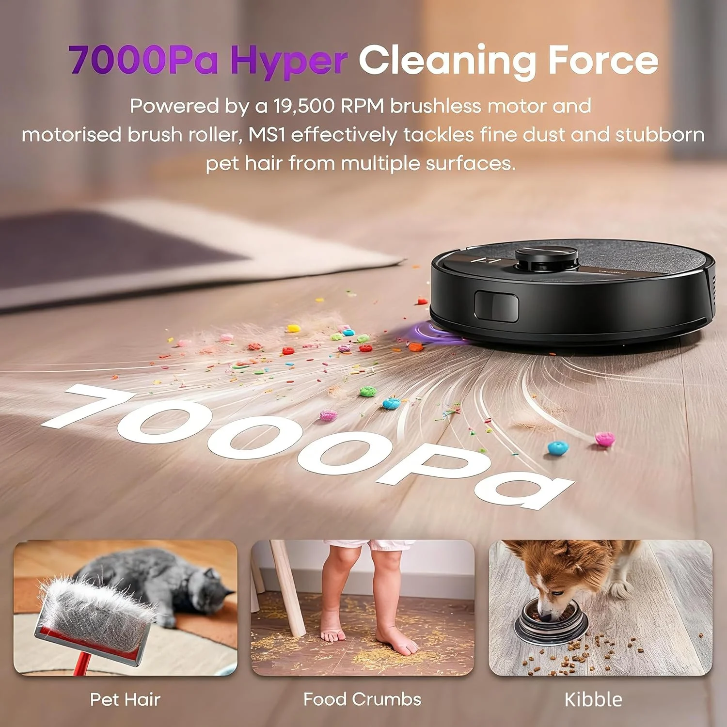 جاروبرقی رباتیک و تی شوی MONSGA، جاروبرقی رباتیک 7000Pa با مسیریابی لیدار، 180 دقیقه زمان کارکرد، تی شوی رباتیک بدون گره خوردگی، 5 نقشه قابل ویرایش، کنترل از طریق برنامه/کنترل از راه دور/صوتی، ایده آل برای کف های سخت و فرش ها - تصویر 2