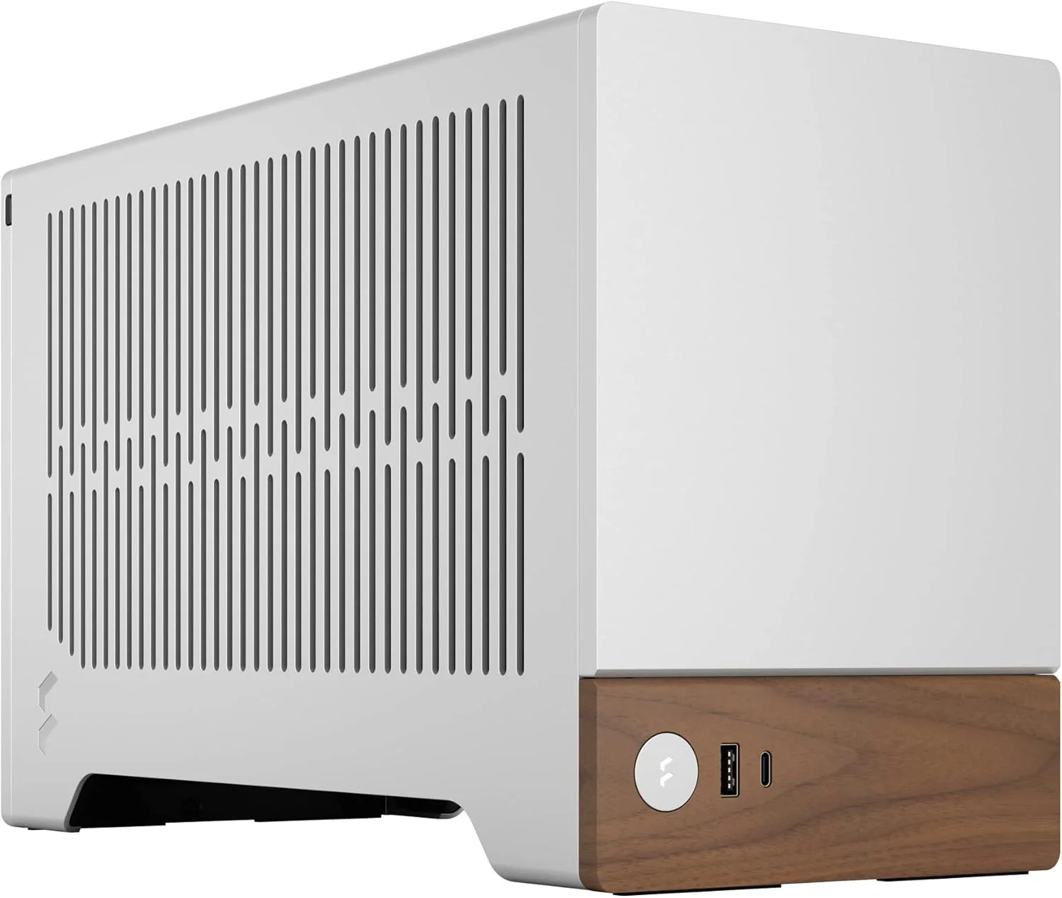 کیس گیمینگ فرم فاکتور کوچک Fractal Design Terra نقره ای - پنل جلویی چوب گردو - mITX – کابل رایزر PCIe 4.0 – USB Type-C - پنل های آلومینیومی آنودایز شده