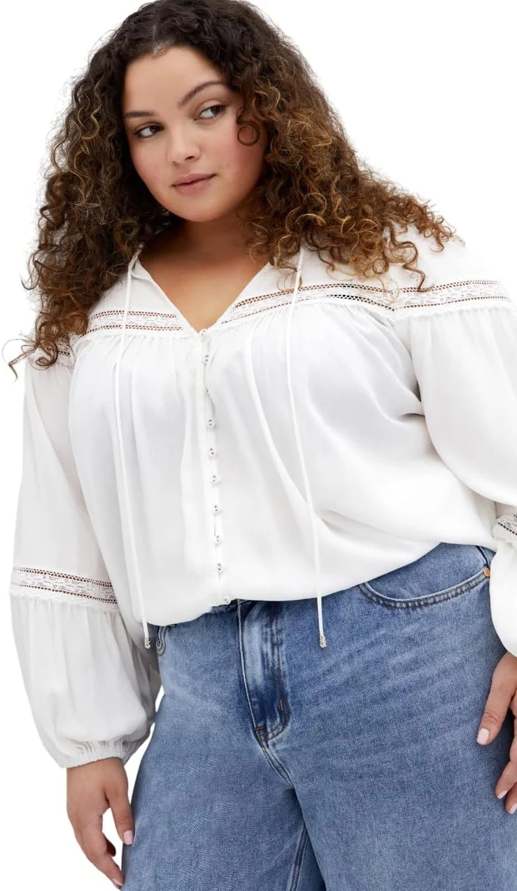 شومیز سایز بزرگ شهری شیک مدل AVERI رنگ عاجی شومیز سایز بزرگ شهری شیک مدل AVERI رنگ عاجی