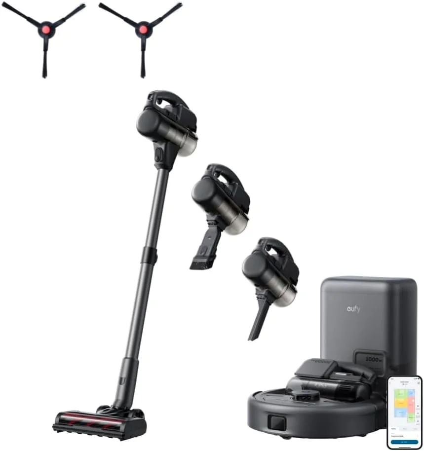 جاروبرقی رباتیک 3 در 1 یوفی E20، همراه با جاروبرقی عصایی و دستی چند منظوره، تخلیه خودکار تا 75 روز، حداکثر قدرت مکش 30000 پاسکال، اجتناب هوشمندانه از موانع + برس های جانبی رسمی 2X