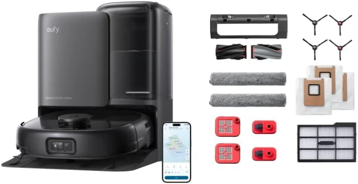 eufy E25 Omni Robot Vacuum and Mop Combo,HydroJet System, 20,000Pa Turbo Suction, Zero-Tangle Design, Auto-Empty & Self-Cleaning All-in-One Station + Official Replacement Parts Kit