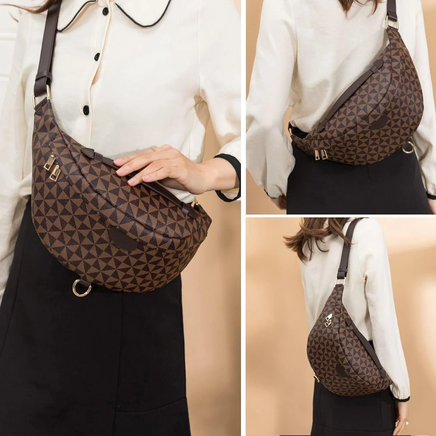 کیف کمری و دوشی زنانه Azonee، کیف دوشی مد روز دخترانه، کیف کوچک کمری و سینه ای، کیف کمری چرمی PU ضد آب طرح دار مناسب دویدن، خرید و مسافرت، قهوه ای کیف کمری و دوشی زنانه Azonee، کیف دوشی مد روز دخترانه، کیف کوچک کمری و سینه ای، کیف کمری چرمی PU ضد آب طرح دار مناسب دویدن، خرید و مسافرت، قهوه ای