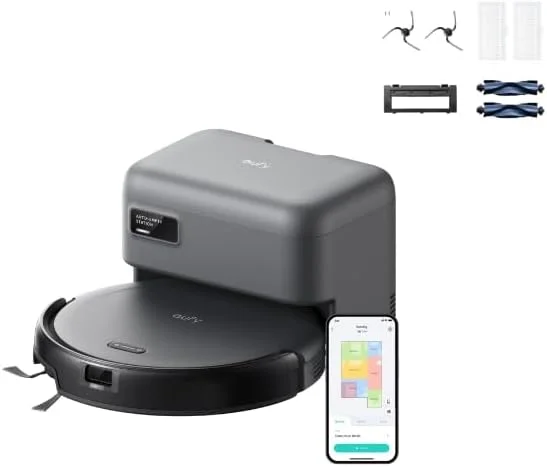 جاروبرقی رباتیک یوفی مدل C10 با تخلیه خودکار، 8 هفته بدون نیاز به دخالت دست، نقشه برداری هوشمند با مسیریابی LiDAR، طراحی باریک 2.85 اینچی، مکش قدرتمند، برس توسعه لبه برای موی حیوانات خانگی + لوازم جانبی جایگزین