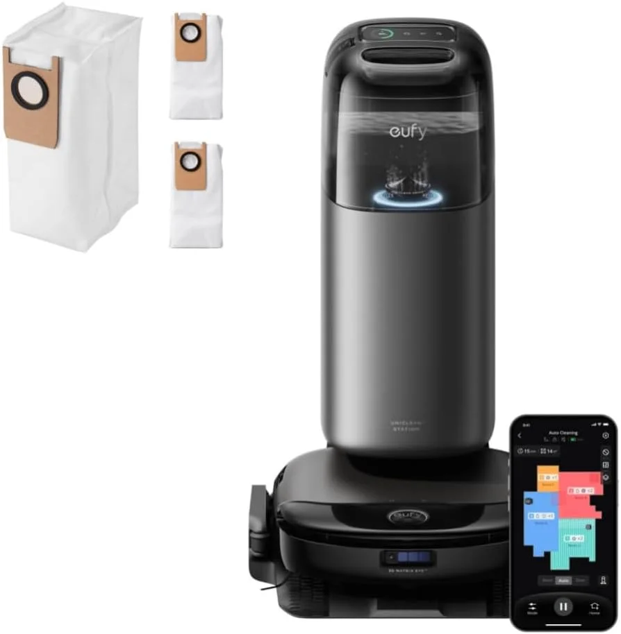 جاروبرقی رباتیک Eufy Omni S1 Pro با ایستگاه همه کاره، سیستم HydroJet با تی چرخشی، جاروبرقی رباتیک و تی ترکیبی، مکش فوق العاده + کیسه گرد و غبار رسمی، شامل 3 بسته، تعویض 6 ماهه