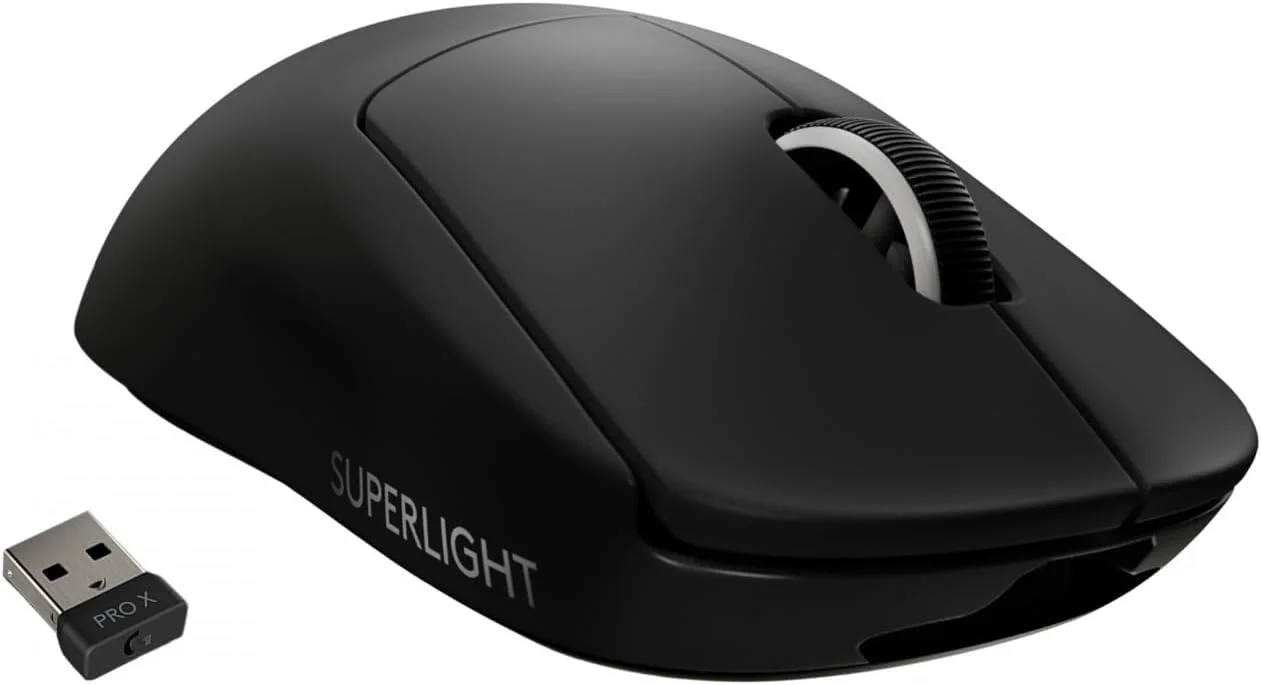ماوس گیمینگ بی سیم Logitech G PRO X SUPERLIGHT، حسگر HERO 25K، فوق سبک با وزن 63 گرم، 5 دکمه قابل برنامه ریزی، 70 ساعت عمر باتری، پایه های PTFE بدون افزودنی، PC/Mac - مشکی