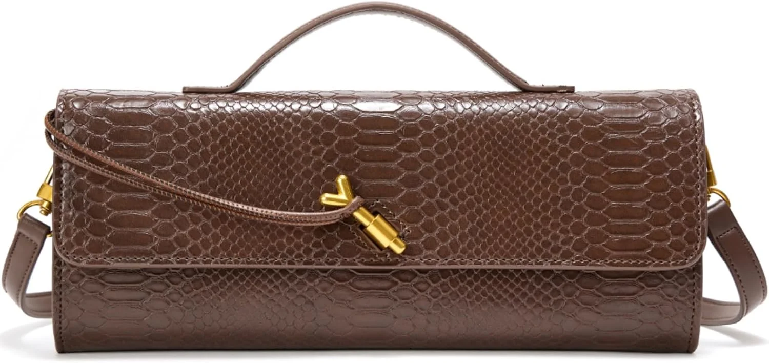 کیف دوشی زنانه، کیف دستی زنانه چرم مصنوعی با بافت کروکودیل زیبا - کیف شانه ای مربعی متوسط با دسته بالایی و قفل چرخشی، کیف موبایل کیف پول کیف دستی زنانه