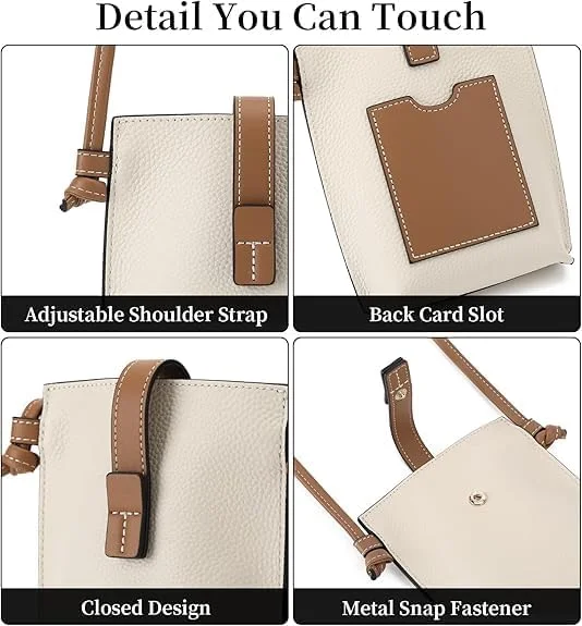 کیف دوشی چرمی 2 در 1 زنانه و کیف پول مسدود کننده RFID: کیف کوچک دوشی تلفن مینیمالیستی بژ با جای کارت + کیف کلاچ زیپ دار تلفن، کیف مچی جادار برای استفاده روزانه/مسافرتی بانوان