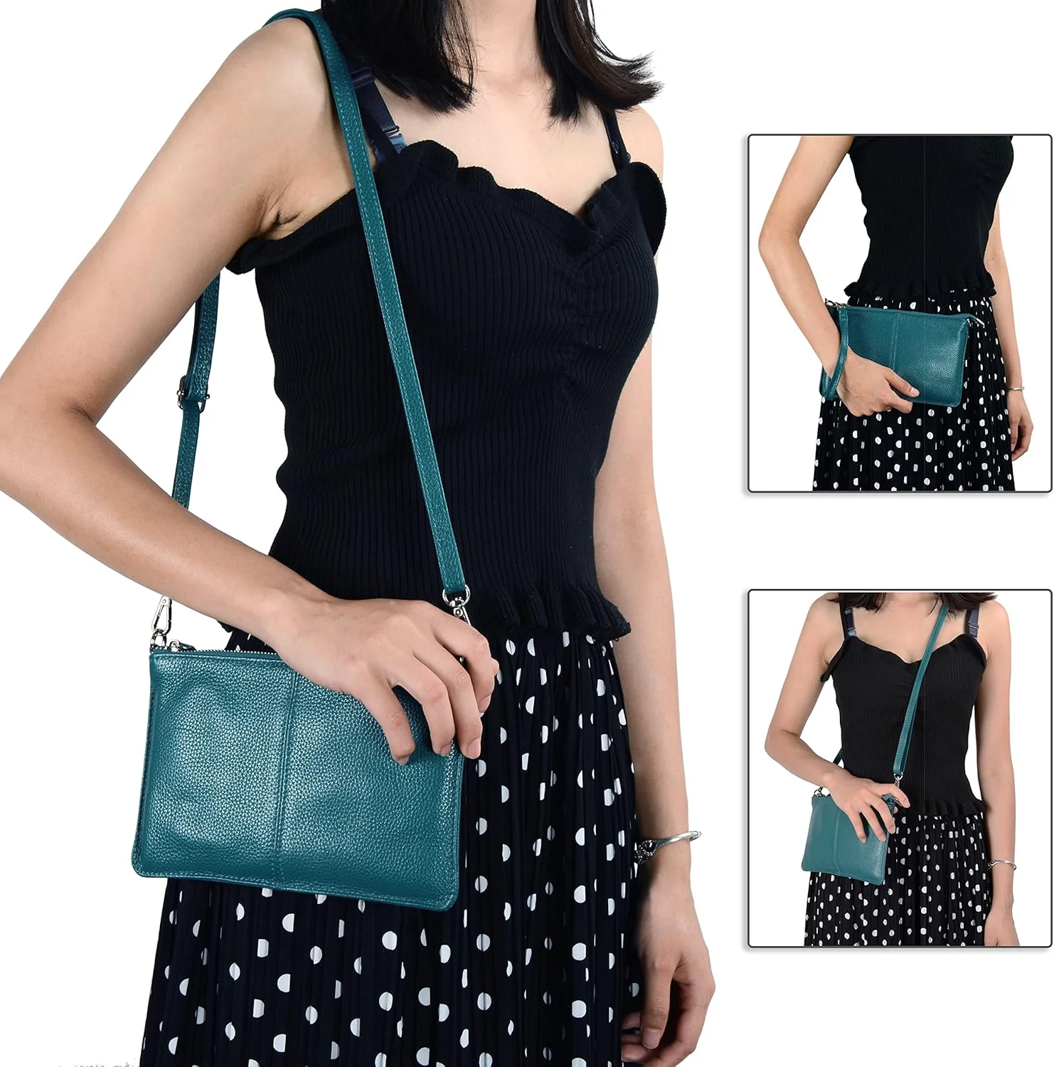 کیف دوشی چرمی کوچک تلفن همراه befen با زیپ نقره ای