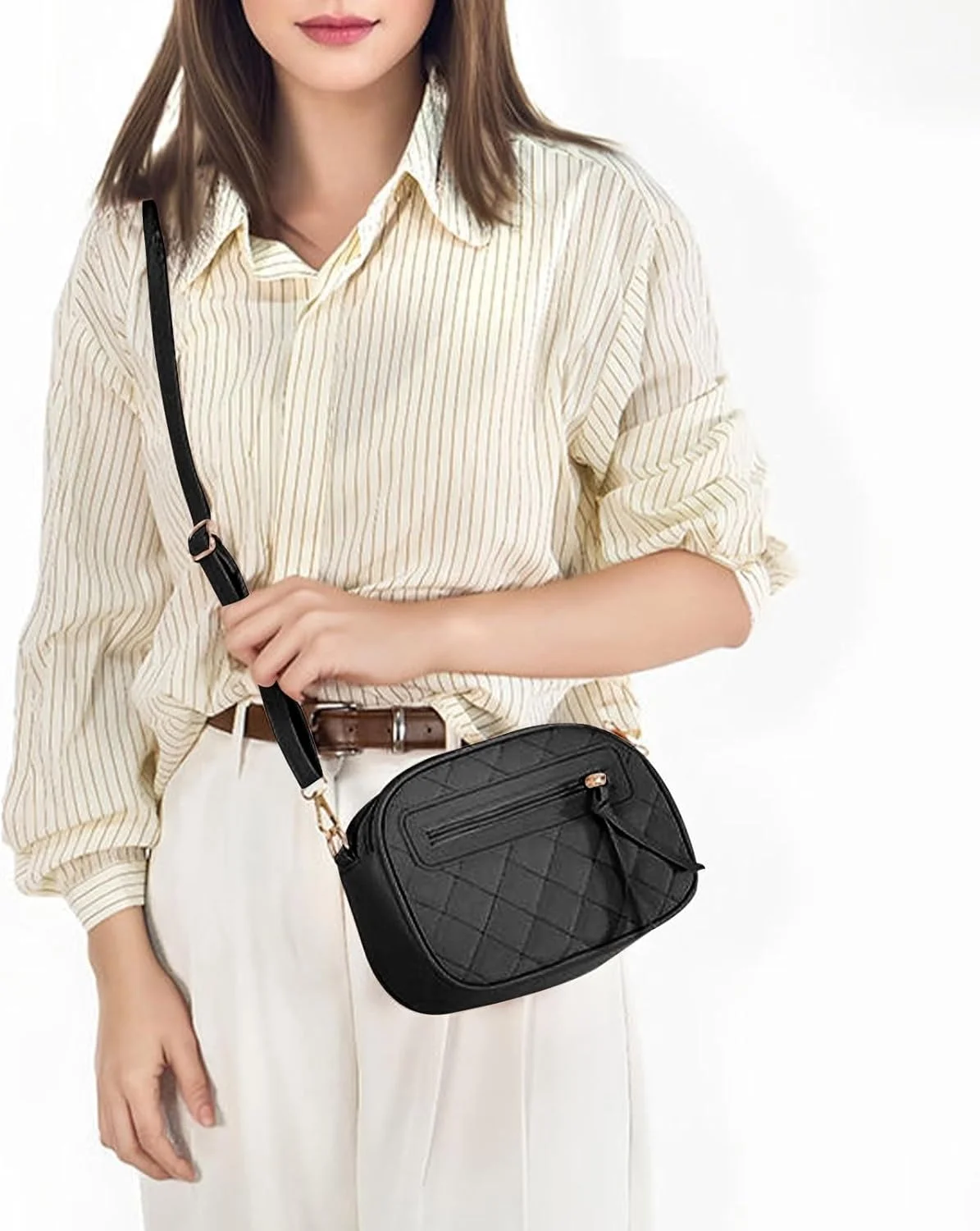 کیف دوشی یک‌طرفه چرمی ضدآب PU، کیف سبک و جادار زنانه با جیب‌های متعدد و بند قابل تنظیم، ایده‌آل برای سفر، کار، رفت‌وآمد، گردش‌های غیررسمی و ملاقات