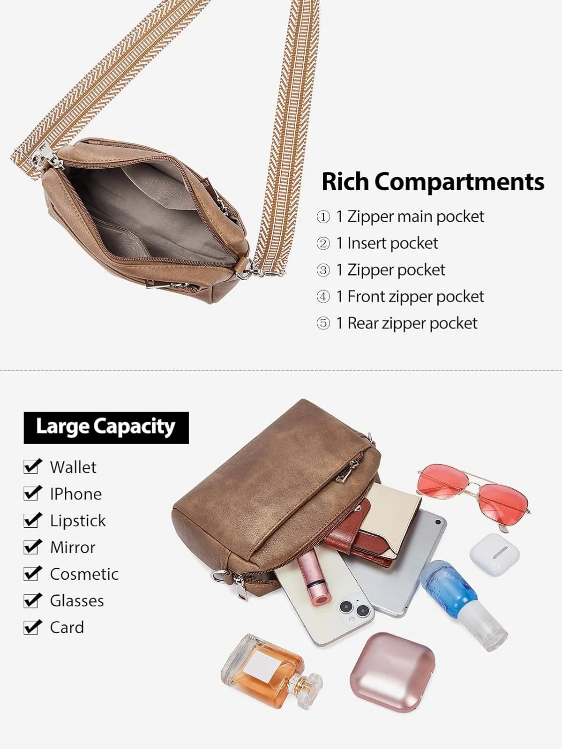 کیف دوشی کوچک زنانه وست برونکو، کیف دستی رودوشی، کیف با بند قابل تنظیم