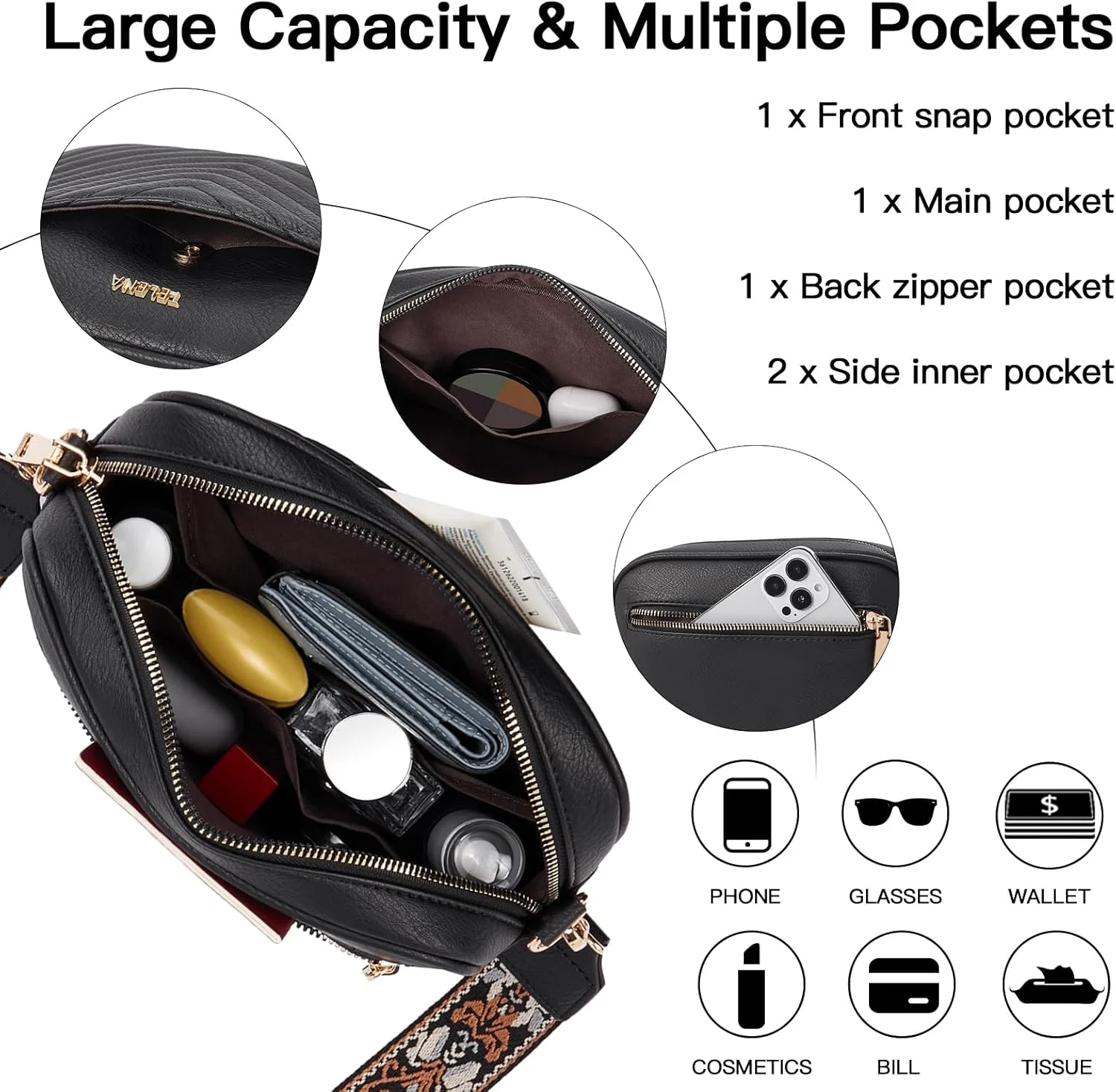 کیف دوشی زنانه تلنا، کیف کوچک و شیک با بند پهن