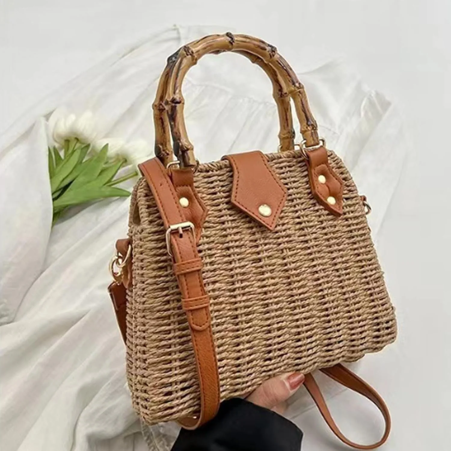 کیف دستی حصیری دوشی تزویق، کیف حصیری دوشی، کیف دستی شیک حصیری، کیف حصیری بافته شده دستی تابستانی، کیف حصیری چند منظوره