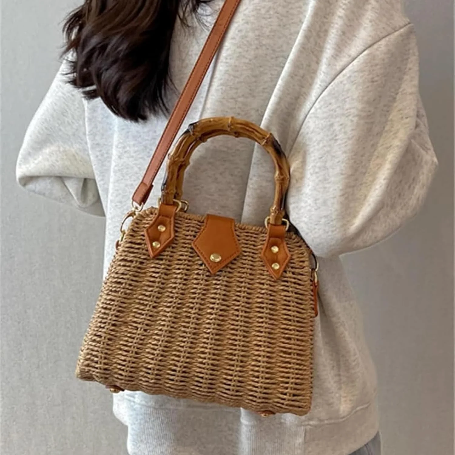 کیف دستی حصیری دوشی تزویق، کیف حصیری دوشی، کیف دستی شیک حصیری، کیف حصیری بافته شده دستی تابستانی، کیف حصیری چند منظوره