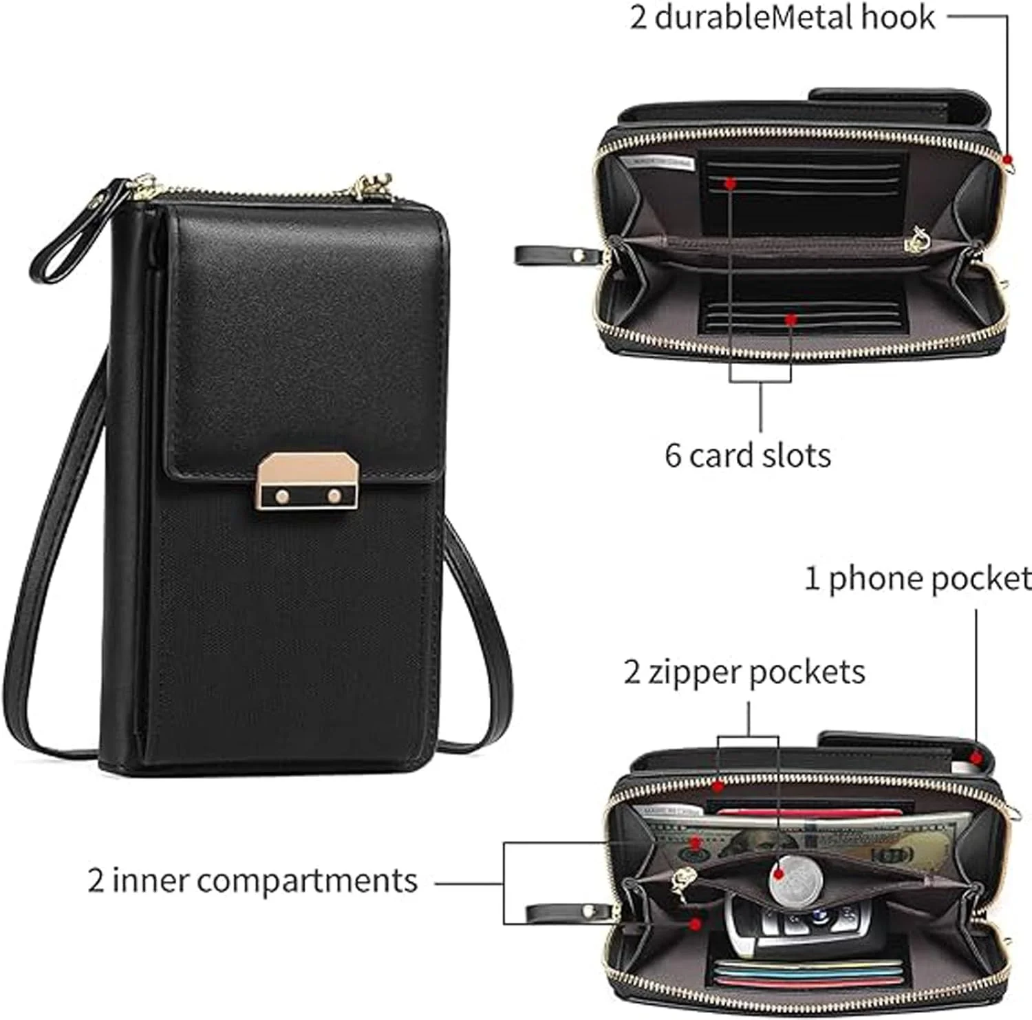 کیف دوشی کوچک تزویق، کیف پول و جای موبایل، کیف دوشی مینی زنانه، کیف رودوشی، کیف پول با بند شانه قابل تنظیم