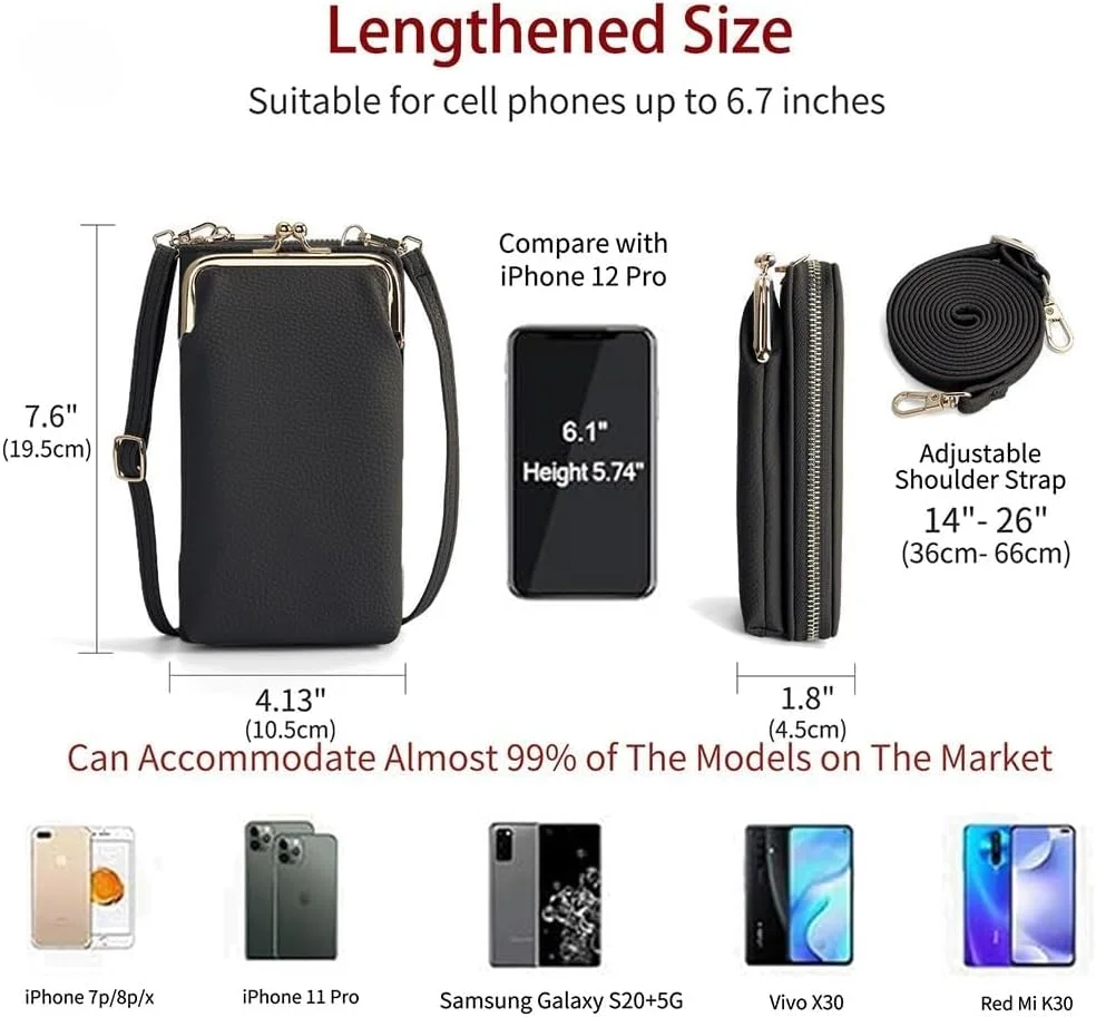 کیف دوشی کوچک تلفن همراه زنانه، SYOSI، کیف پول چرمی سبک وزن تلفن همراه، کیف شانه‌ای قفل‌دار با جای کارت اعتباری