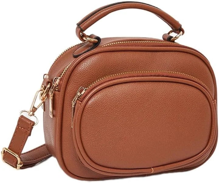 کیف دوشی زنانه استایلی با دسته بالایی، سایز واحد، قهوه ای