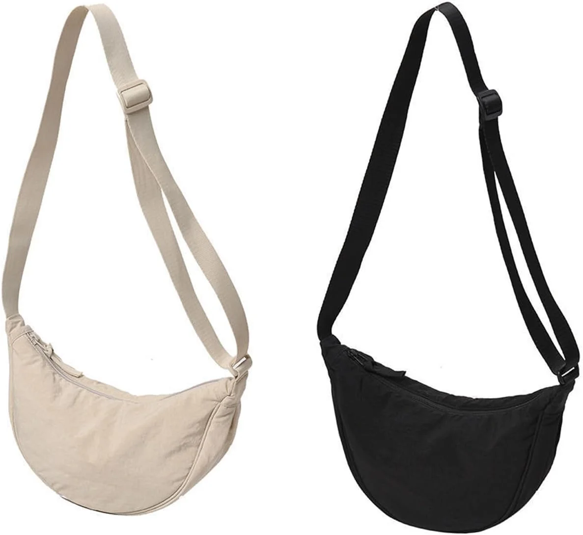 کیف دوشی هلالی نایلونی STAYOUNG، 2 عددی - کیف دوشی برای خانم ها و آقایان، کیف شانه ای کوچک مد روز، کیف دامپلینگ، کیف دستی غیر رسمی، بند قابل تنظیم (مشکی + بژ)