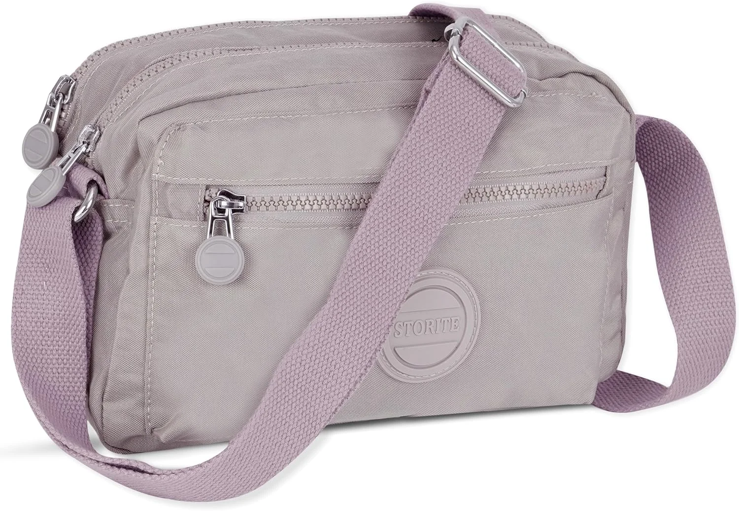 کیف دوشی کوچک زنانه Storite | کیف کمری نایلونی بنفش روشن | کیف دستی چند جیبه برای استفاده روزانه، مسافرت و دانشگاه - 22x9x15 سانتی متر (طولxعرضxارتفاع)