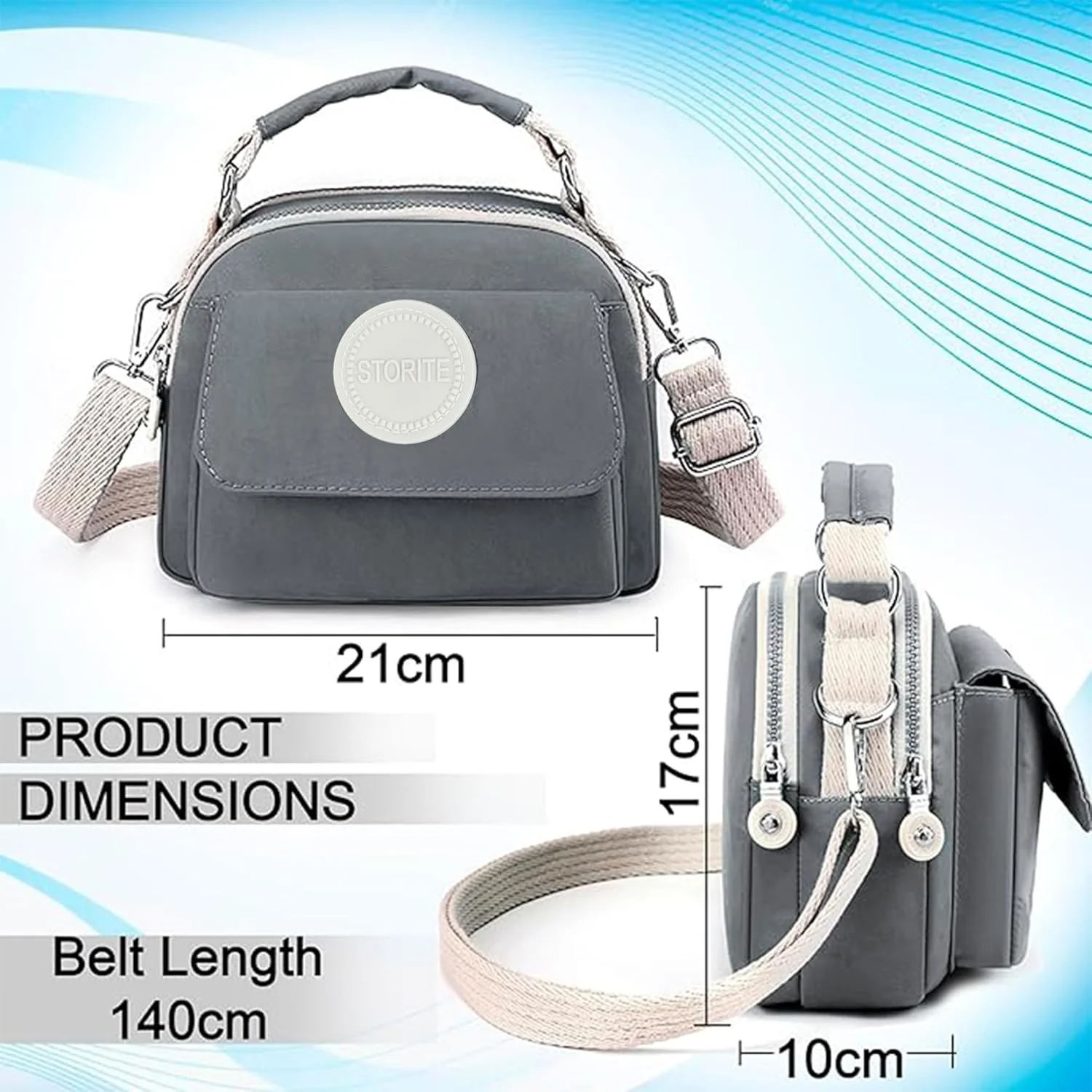 کیف دوشی زنانه استوریت، کیف دستی سبک و کوچک با جیب داخلی و بند قابل تنظیم (خاکستری، 21x10x17 سانتی متر) کیف دوشی زنانه استوریت، کیف دستی سبک و کوچک با جیب داخلی و بند قابل تنظیم (خاکستری، 21x10x17 سانتی متر)