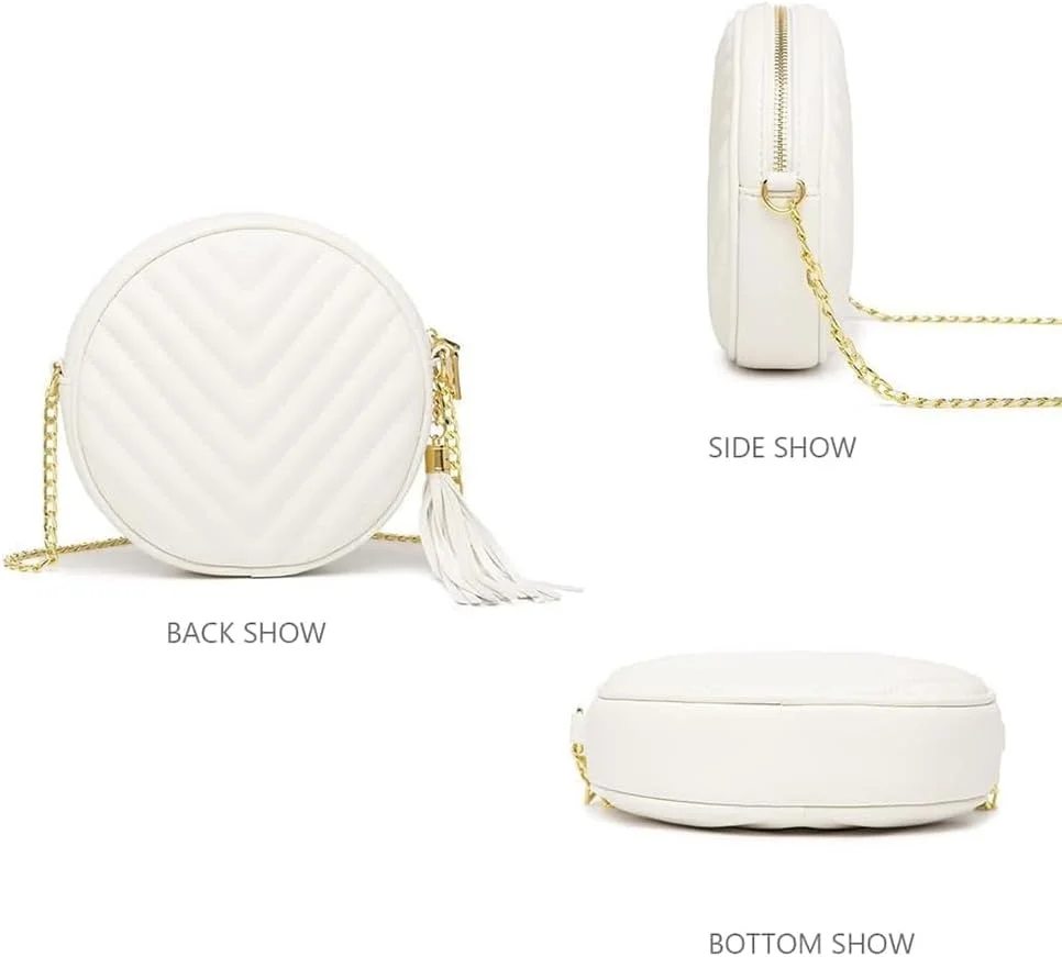 کیف های کراس بادی طرح دار Xspring، کیف گرد طرح دار با منگوله، کیف های کراس بادی چرم مصنوعی برای زنان، کیف های دستی شانه ای طراح مد، کیف کوچک کراس بادی برای زنان