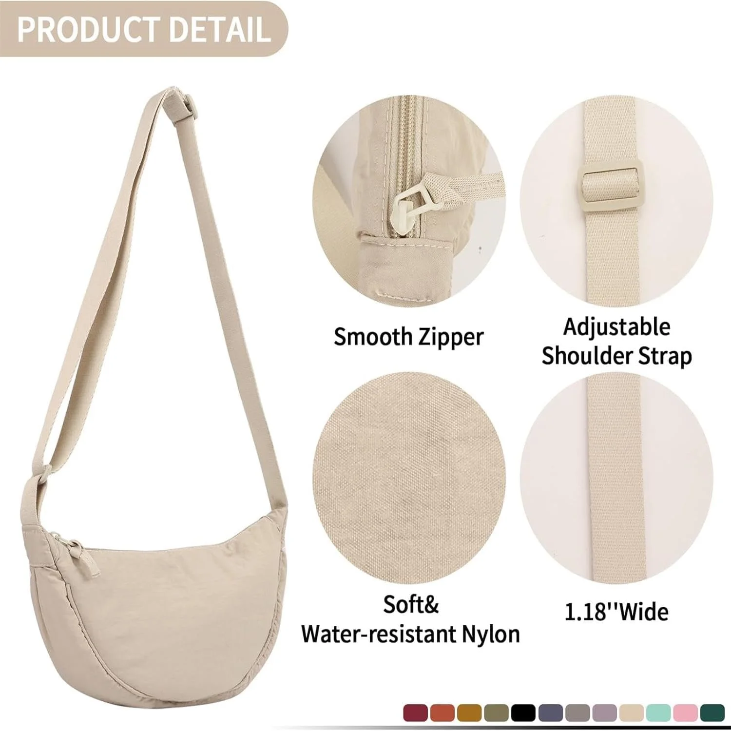 کیف دوشی هلالی نایلونی STAYOUNG، 2 عددی - کیف دوشی برای خانم ها و آقایان، کیف شانه ای کوچک مد روز، کیف دامپلینگ، کیف دستی غیر رسمی، بند قابل تنظیم (مشکی + بژ)