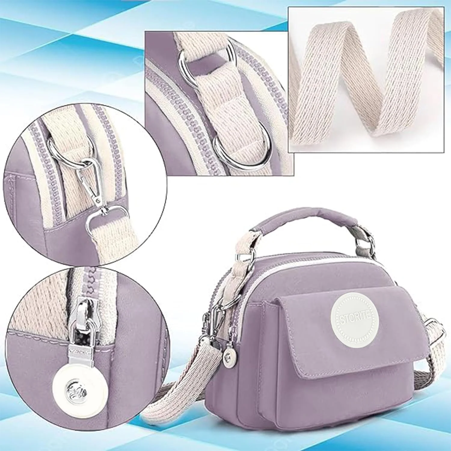 کیف دوشی کوچک و سبک زنانه Storite، کیف دستی قابل حمل با جیب داخلی پددار و بند قابل تنظیم (21x10x17 سانتی متر)، خاکستری