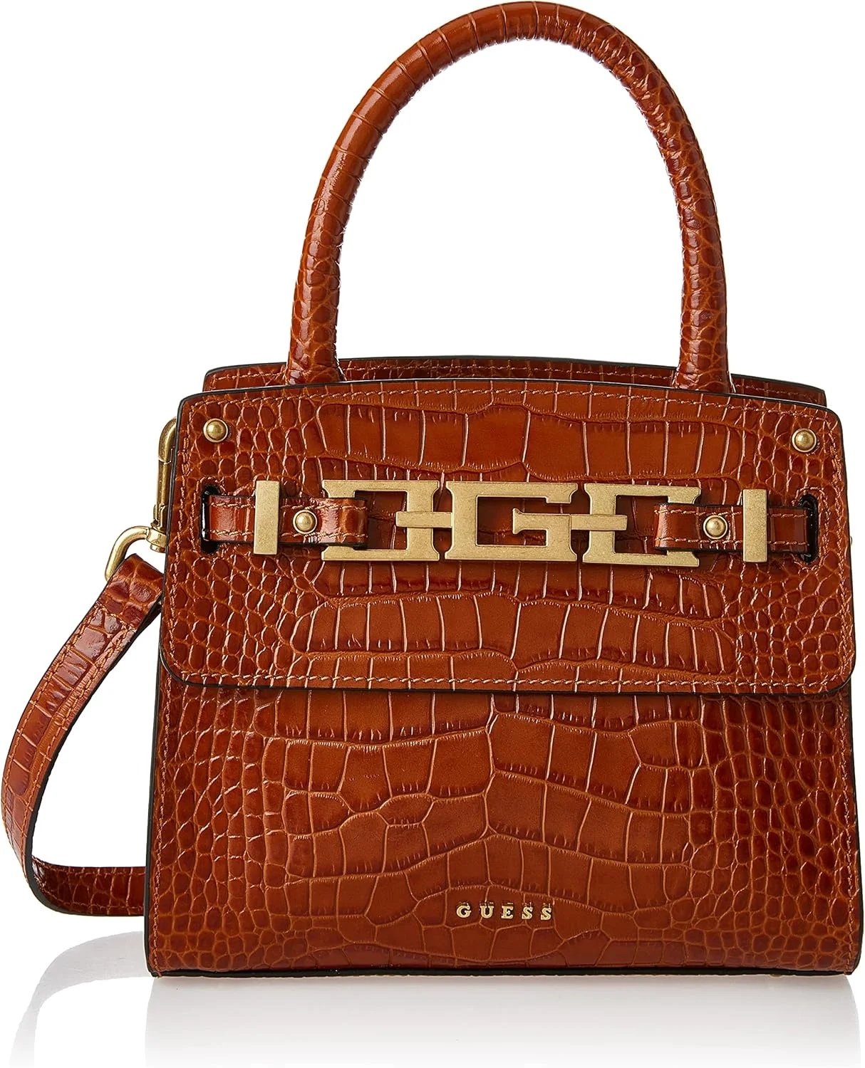 کیف دستی چرمی دوشی و کراس بادی زنانه گس مدل کریستینا مینی، رنگ کنیاکی