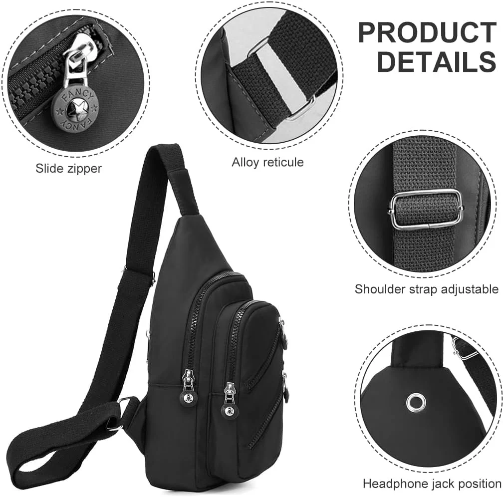 کیف دوشی مد روز، کیف کراس بادی نایلونی ضد آب، کیف زنانه چند جیبی با بند شانه قابل تنظیم، کیف دستی زنانه، مشکی